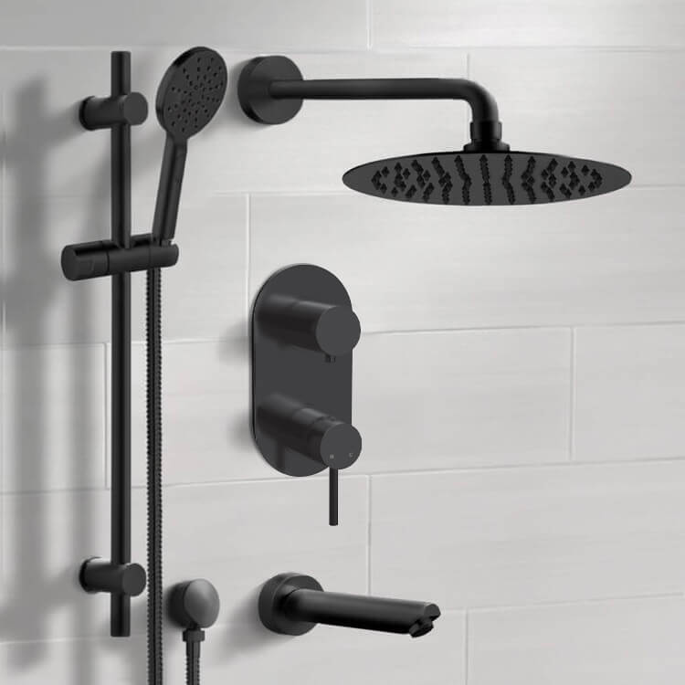 Remer TSR71-10 Matte Black Tub and Shower Set With 10 Inch Rain Shower Head and Hand Shower